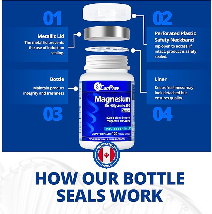 CanPrev Magnesium Bis-Glycinate Gentle 200mg 120 V-Caps 120-Day Supply - Pure Elemental Magnesium Supplement Supports Bone and Muscle Function Gentle on Stomach Perfect for Daily Magnesium Needs