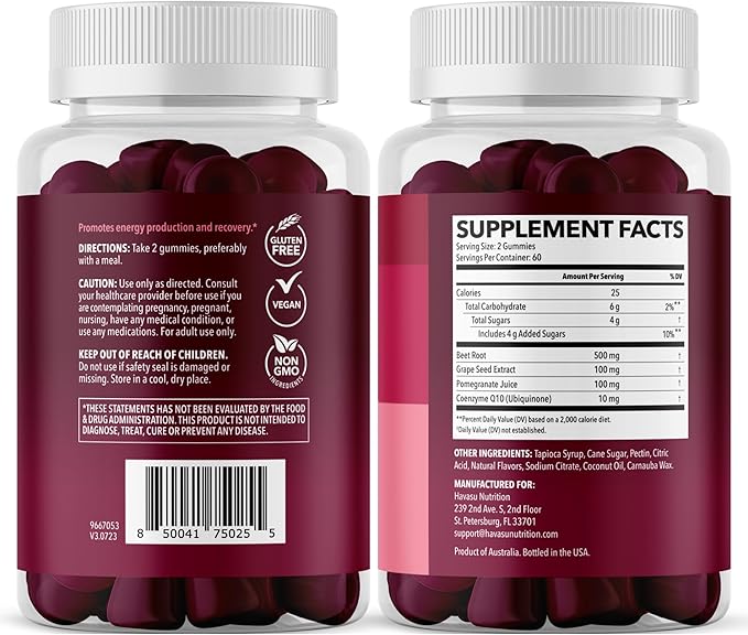 Beet Root Gummies with COQ10 &amp Pomegranate - Nitric Oxide Supplement for Men and Women - Beetroot for Endurance Performance Recovery - Vegan Non-GMO Gluten Free - Mixed Berry Flavor 120 Count