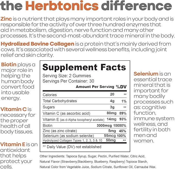 Herbtonics Multi Collagen Gummies Type 1235 &amp 10 with Biotin for Hair Growth Skin Nails - Premium Ceylon Cinnamon Capsules - Effective Cinnamon Pills for Enhanced Well-Being - 1500mg Cinnamon