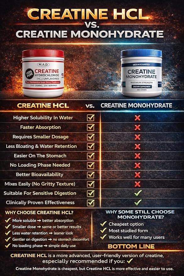 MAD-Creatine HCL (Hydrochloride) 200 grams-200 Servings 100% Pure Made in USA