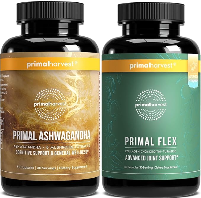 Primal Harvest Daily Two-Step Routine | Ashwagandha + Flex | 2 Pack | 30 Day Supply