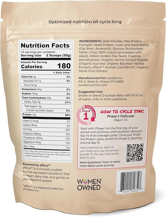 Boom Chocolata Cycle-Syncing Plant-Based Protein Powder | Pea &amp Pumpkin Protein | Gut-Friendly with Iron Fiber &amp Vegan Lactoferrin | Bulk Case of 12 (Phase 1: Follicular)