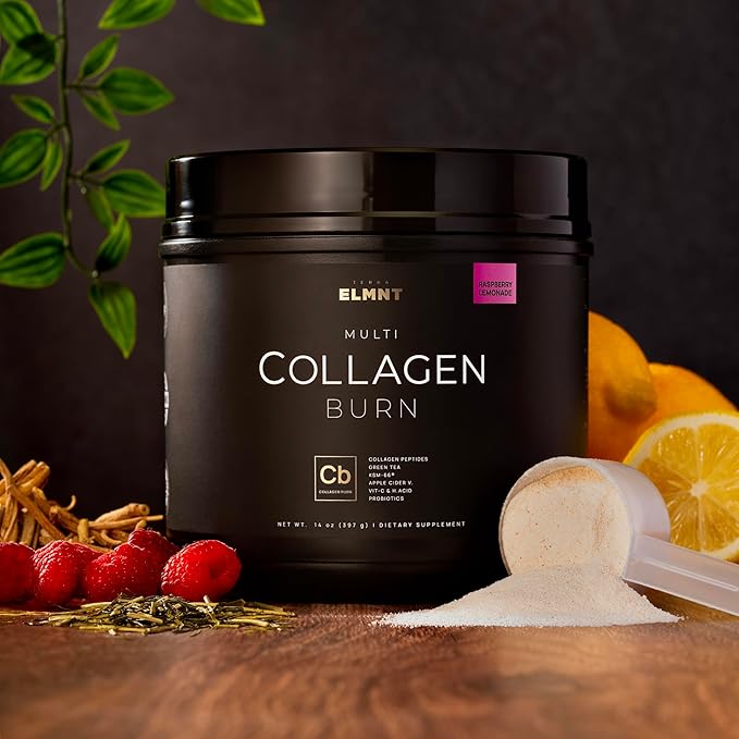 ELMNT Super Collagen Burn for Women w. Probiotics Hyaluronic Acid Apple C Vinegar KSM66 Biotin+ Premium Colageno Multi Collagen Protein Powder for Weight Loss Fat Burner Hair Skin+ (R-Lemonade)