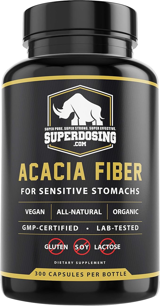 Fast Acting Organic Acacia Senegal Fiber Capsules 300pk. Natural Soluble Fiber Supplement Pill. Vegan Prebiotic Capsules.