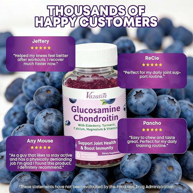 2 Pack Glucosamine Chondroitin Gummies - Glucosamine Chondroitin with MSM Elderberry Turmeric Joint Support Supplement for Adults Men &amp Women - Blueberry Flavor 120 Cts