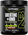 NutraBio Creatine + HMB- Creatine Monohydrate with HMB Powder for Muscle Growth Increased Strength- 30 Servings (Paradise Punch)