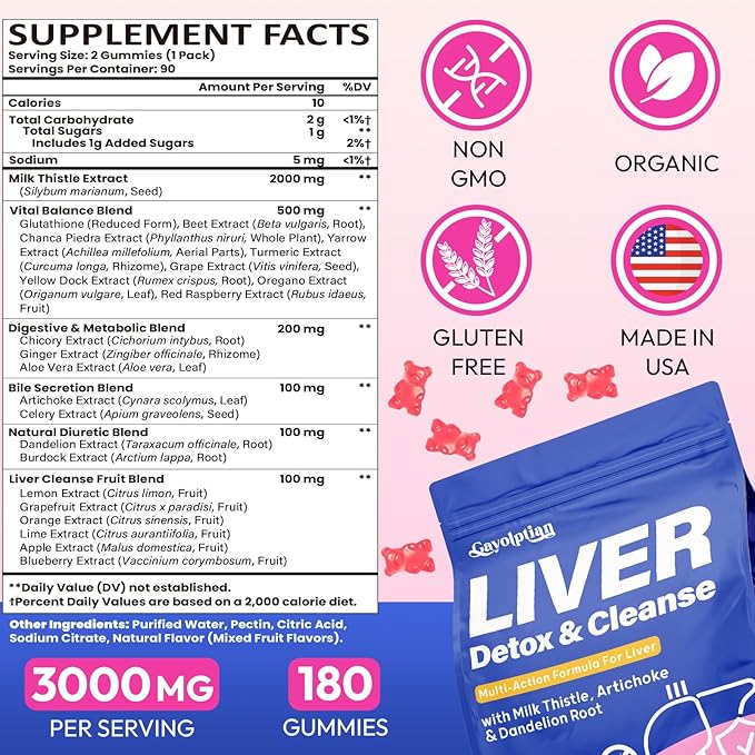 Liver Detox Cleanse &amp Repair 2000mg Milk Thistle Liver Detox Herbal Liver Support Supplement with Beetroot Dandelion Root Turmeric Glutathione for Gut Health Metabolism Energy 2P