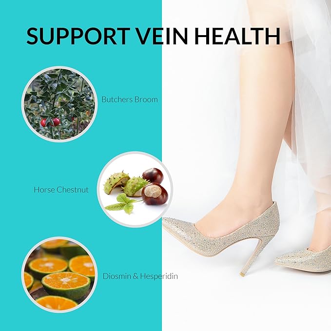 UpNourish Cellulite Vein Health Supplement with Caviar Collagen SOD DIMPLESS MOROSIL Butchers Broom Horse Chestnut Leg Wellness and Circulation Support 90ct