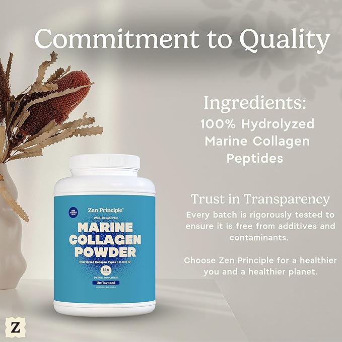 Zen Principle Marine Collagen Peptides Powder 3 lb. Wild-Caught Fish Non-GMO. Supports Healthy Skin Hair Joints and Bones.Hydrolyzed Types I II III and IV Protein. Amino Acids. Easy to Mix.