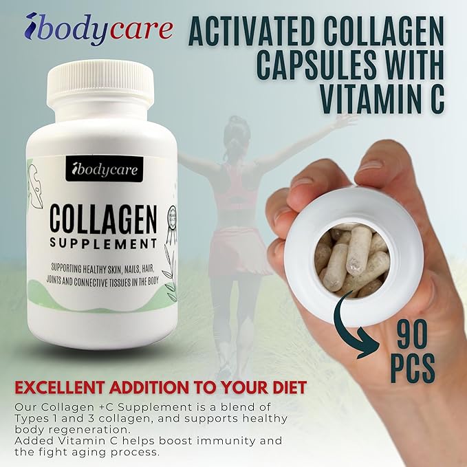 Collagen Supplement Type 1 and 3 - Activated Collagen Capsules with Vitamin C - Easy to Digest Premium Hair Skin Nails Joints Skin Lashes Supplement - 60 Tablets