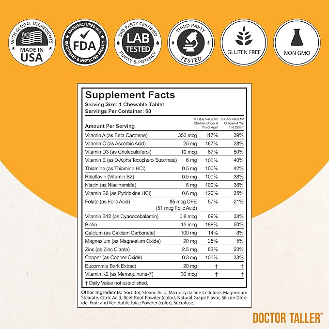 NuBest Doctor Taller Kids with Multivitamins Multimineral Calcium Chewable Tablets Calcium Supplement for Kids Ages 2 to 9 - Grape Flavor - Helps Kids Healthy - 12 Pack