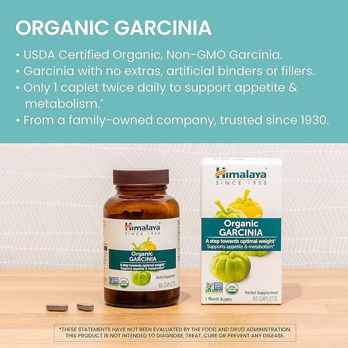 Himalaya Organic Garcinia Cambogia - Herbal Supplement Supporting Weight Appetite Control and Lipid Metabolism - Vegan Non-GMO Gluten Free 600 mg 60 Caplets