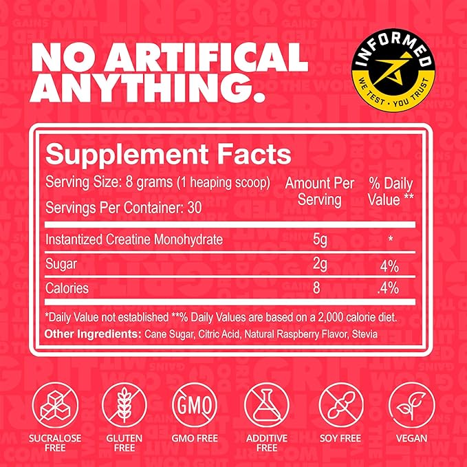 Gains in Bulk Intantized Creatine Bundle Soluble Pre Workout Powder Supports Muscle Building Strength and Performance Unflavored Raspberry and Sweet Lemonade 90 Servings