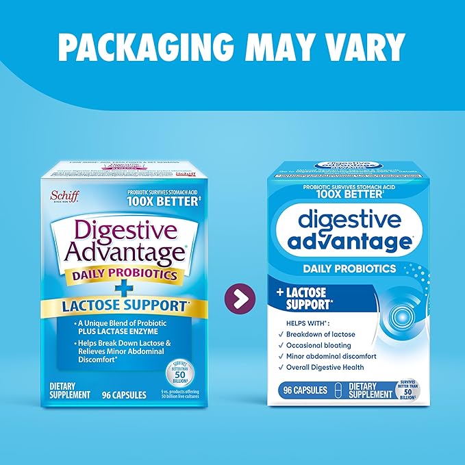 Digestive Advantage Lactose Defense Capsules (96 Count In A Box) Helps Breaks Down Lactose and Defend Against Digestive Upset Supports Digestive and Immune Health CFUs