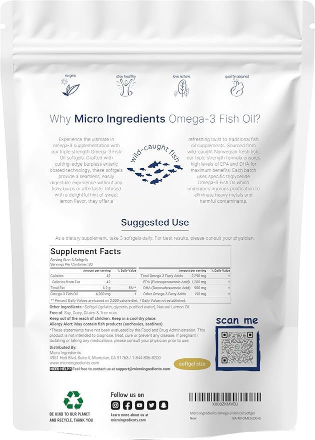 Micro Ingredients Omega-3 Fish Oil 4200mg &amp Bundle Pack &amp Vitamin D3 5000 IU Bundle Pack | Wild-Caught Fish Lemon Flavored Burpless | Vitamin D as Cholecalciferol