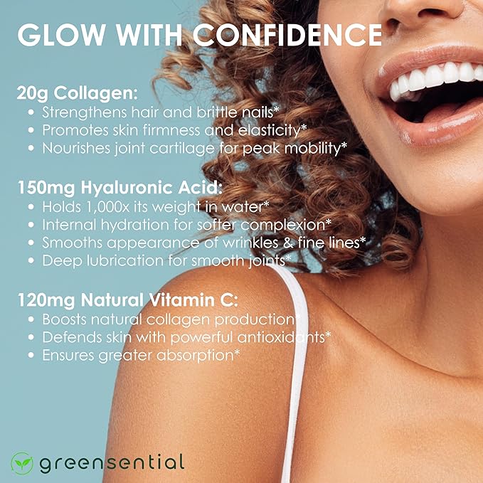 Collagen Peptides Plus Powder 21 Oz | + Vitamin C &amp Hyaluronic Acid | 100% Hydrolyzed Grass-Fed | Hair Skin Nail &amp Joint Support | 3rd-Party Tested Easy-Mix Unflavored 28 Servings