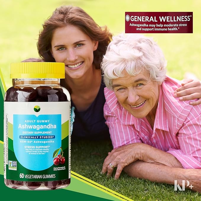 KP+ Ashwagandha | Ashwagandha Adult Gummies | Stress Support &amp Relaxation | Helps Maintain Healthy Cortisol Levels | Cherry Flavor | 60 Vegetarian Gummies | Pack of 1