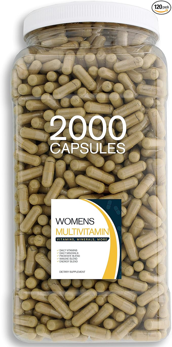 Multivitamin &amp Women's Health Blend - 2000CT Tub - Providing Daily Serving of Vitamins Minerals Womens Health Antioxidants &amp Energy in a Clear Square Grip Jar