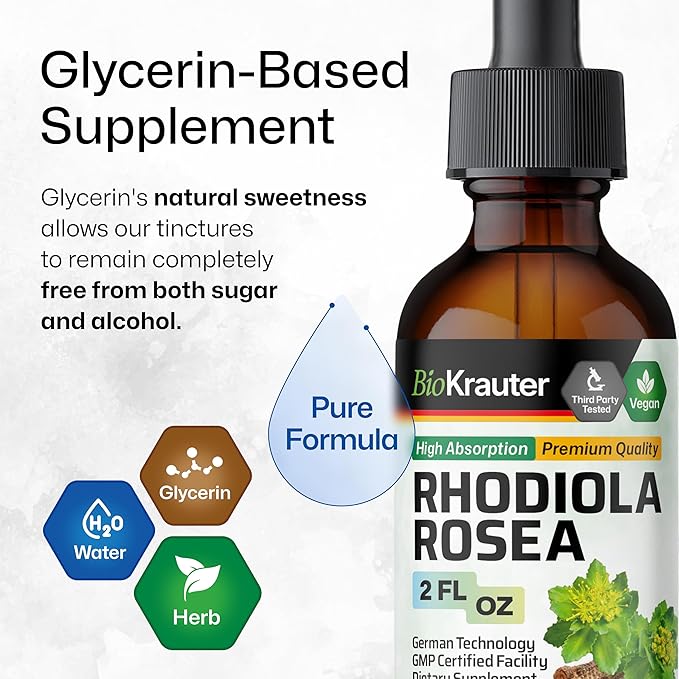 BIO KRAUTER® Rhodiola Rosea for Calm &amp Sleep Support - Vegan Rhodiola Rosea Supplement for Mood Support - Natural Calm Drops for Relaxation 2 Fl.Oz 28-Day Supply Alcohol &amp Sugar Free