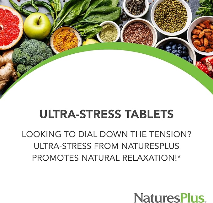 NaturesPlus Ultra-Stress with Iron Sustained Release - 30 Vegetarian Tablets - Stress Relief Supplement with B-Complex &amp Vitamin C - Energy Booster Mood Enhancer - Gluten-Free - 30 Servings