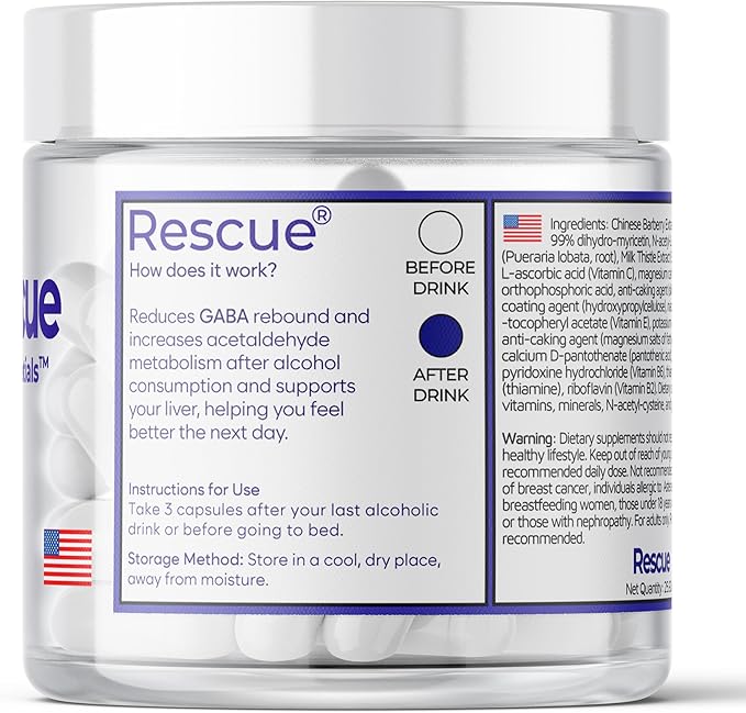 Rescue® – Milk Thistle Supplement for Liver Support – 72 Vegan Capsules DHM Supplements Liver Support Supplement with L-Cystine B Complex Minerals – Ideal for Afterparty Social Events