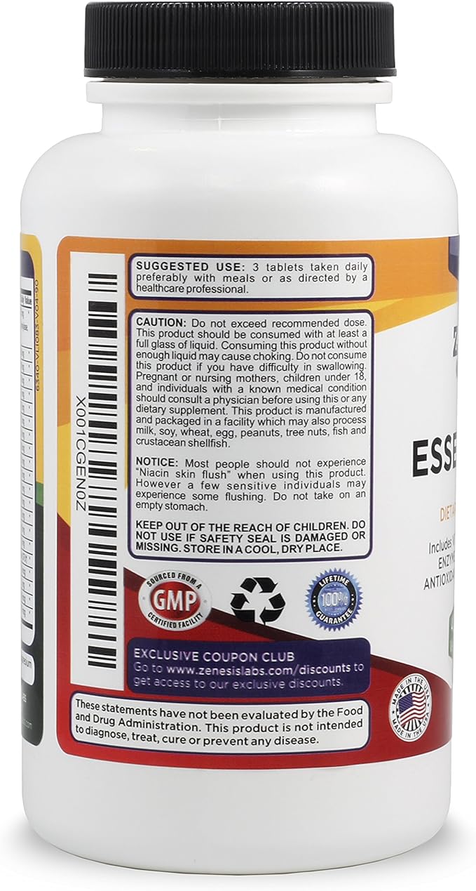 Zenesis Labs Essentials - a Natural &amp Nutrient Rich Multi-Vitamin - with Minerals Enzymes Amino Acids Antioxidants and Probiotics - 90ct