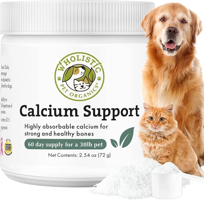Wholistic Pet Organics Pure Powder Calcium for Dogs and Cats - Supports Strong Bones Teeth &amp Muscles - Sea Coral Cat and Dog Calcium Supplement with 72 Trace Minerals - Pet Food Topper - 60 Scoop