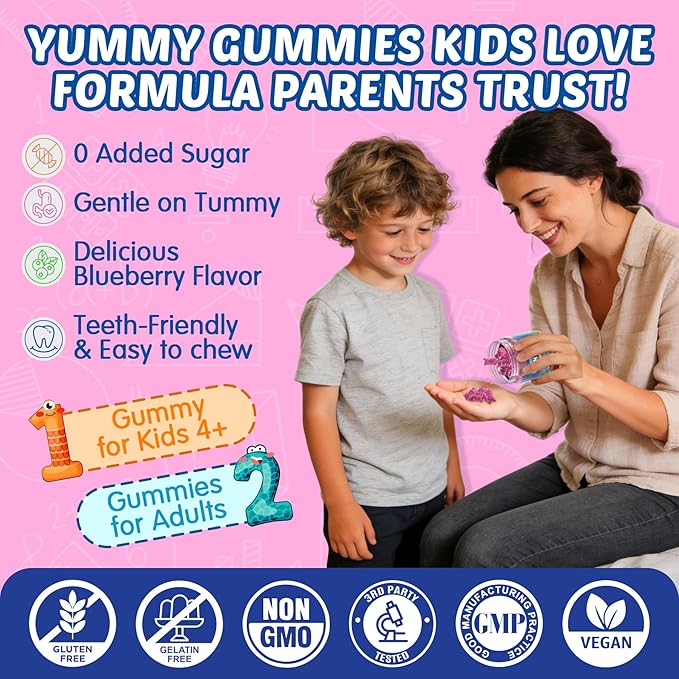 Focus Gummies for Kids &amp Adults w/Magnesium Glycinate Omega-3 DHA Lion's Mane L-Theanine Methyl B12 &amp Vitamin D3 Brain Supplement Support Calm Sleep Attention Concentration and Memory