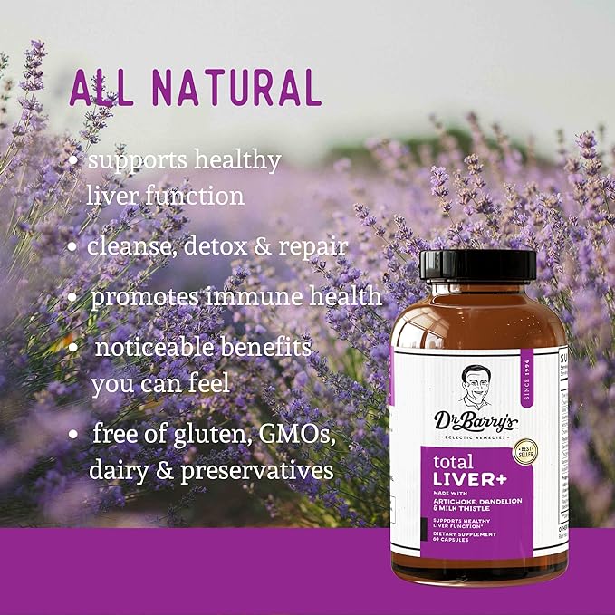 Dr. Barry's Total Liver Supplement with Milk Thistle Artichoke Dandelion Root Support Healthy Liver Function &amp Natural Cleanse Boost Immune System 60 Capsules