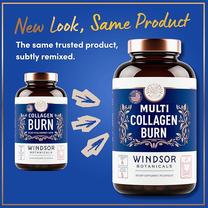 Thermogenic Multi Collagen Burn Capsules - Hydrolyzed Multi Collagen Complex Types I II III V X Marine Collagen Hyaluronic Acid - Beauty and Anti-Aging Supplement for Women and Men - 180 Pills