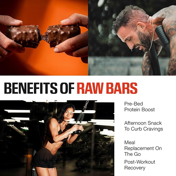 RAW Nutrition Protein Bars Double Fudge Brownie 20g Whey Protein Low Sugar Better-for-You Candy Bars Gluten Free Chocolate Protein Snack for Muscle Recovery &amp Gym Fuel 12 Count