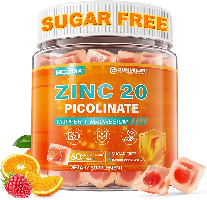 Zinc Picolinate Gummies + Copper Magnesium Methylated B Complex CoQ10 for Women Men High Absorption Chelated Zinc Copper Bisglycinate Supplements Immune Support Gummy - Sugar Free Vegan 60ct