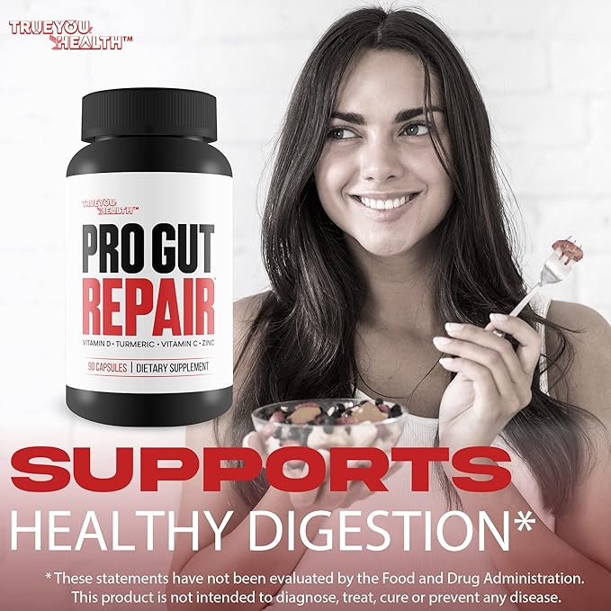 Pro Gut Repair - Leaky Gut Repair Supplements - High Fiber Natural Formula w/Vitamin C &amp Vitamin D - Turmeric - Zinc Gut Lining Repair Support - Promote Digestive Health