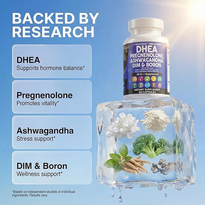 DHEA 200mg Supplement Pregnenolone 100mg for Men &amp Women with DIM Ashwagandha Boron 6mg Complex Calcium Magnesium Zinc 50mg Vitamin D3 5000 IU Hormone Support Capsules Pills Made in USA 60 Count