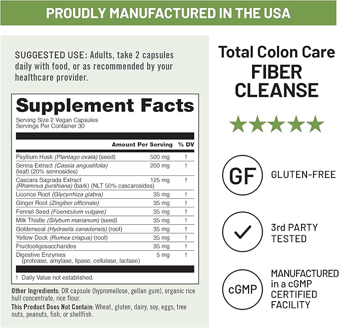 NatureWise [1] Total Colon Care Fiber Cleanse - Natural Laxative - 60 Capsules[30-Day Supply] + [1] NighttimeSlim- Cayenne Green Coffee Bean GABA - 60 Capsules[30-Day Supply]