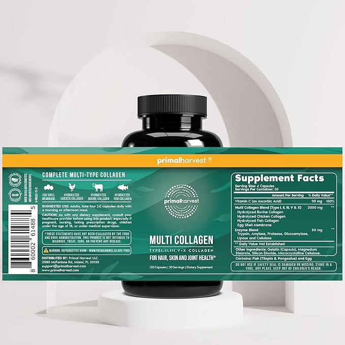 Primal Harvest Probiotics &amp Multi Collagen Supplements for Women and Men Pre and Probiotics with 31 Billion CFU and Collagen Peptides Pills Bundle