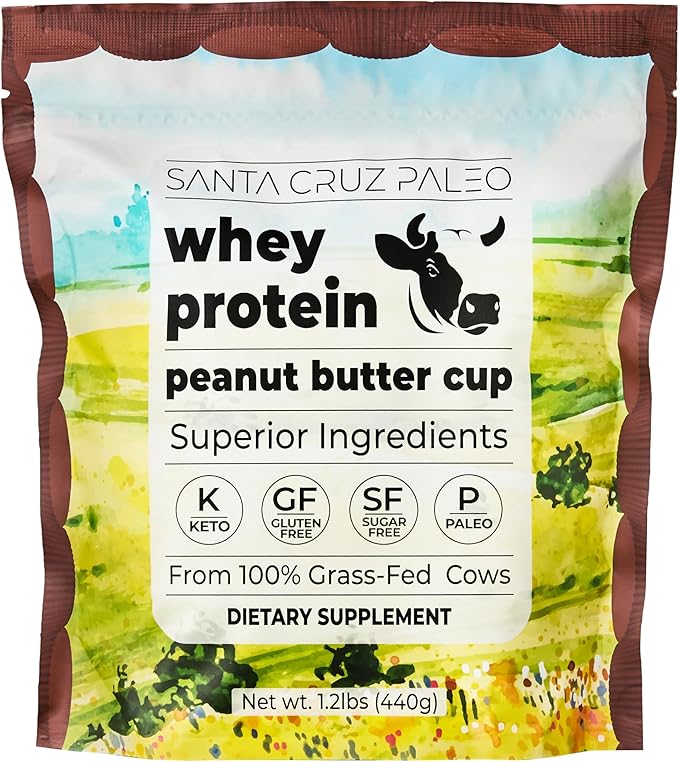 Santa Cruz Paleo Whey Protein Powder Peanut Butter Cup 20 G Grass Fed Whey Protein Isolate Per Serving Gluten Free Paleo &amp Keto Friendly No Sugar Added Protein Shake Mix 20 Servings 1.2 lb