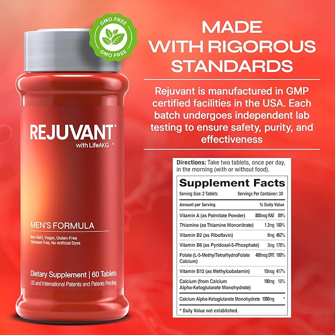 Rejuvant Men’s &amp Women’s AKG Longevity Supplement - 2 Pack (1 Men’s + 1 Women’s) 1000MG 98% Pure Calcium Alpha-Ketoglutarate - Patented Sustained-Release Formula for Cellular Repair &amp Vitality