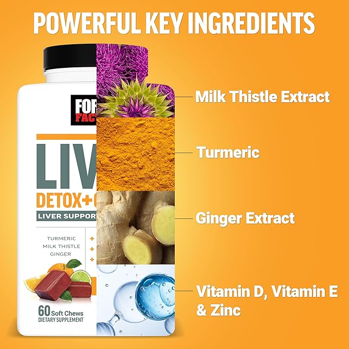 Force Factor Liver Detox Liver Cleanse Detox &amp Repair Supplement with Milk Thistle Turmeric &amp Ginger to Support Digestion &amp Immune Health Citrus Punch 60 Soft Chews