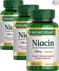 Nature's Bounty Niacin 500mg Flush Free Cellular Energy Support Supports Nervous System Health 120 Capsules (Pack of 3)