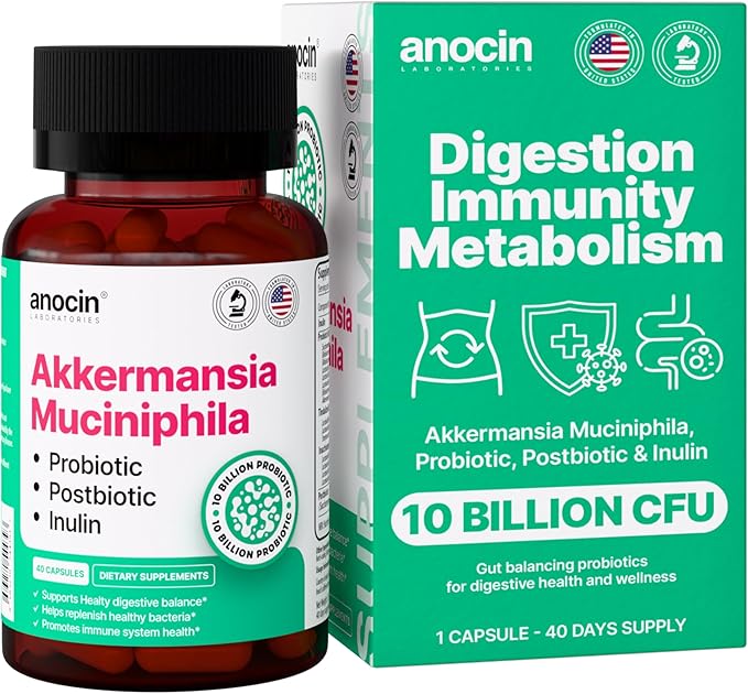 Akkermansia Muciniphila + Probiotic Postbiotic &amp Inulin - Gut Health Supplement for Digestion Immune Support - 10 Billion CFU Vegan &amp Gluten-Free