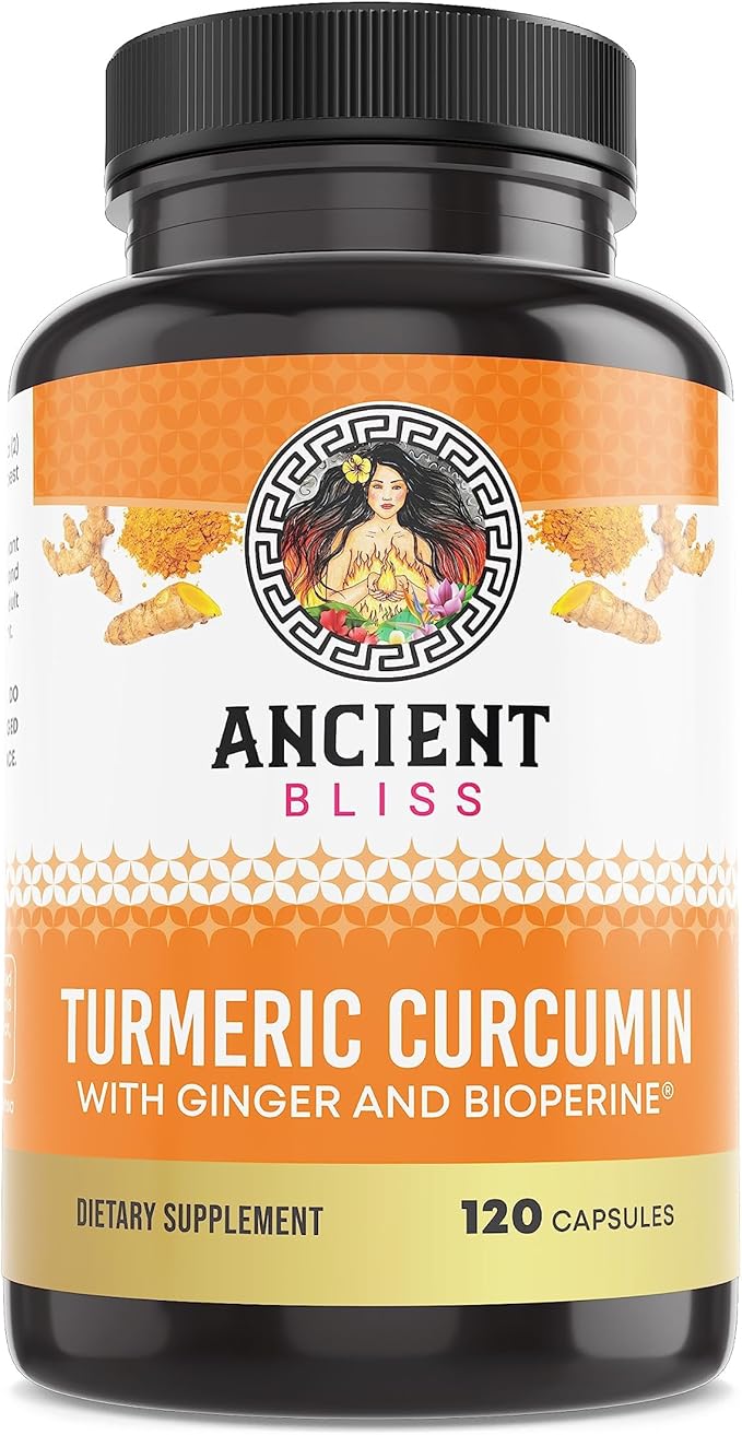 Turmeric Curcumin with Ginger &amp Bioperine Turmeric Curcumin with Black Pepper &amp Raw Ginger Root Powder Capsule Supplement by Ancient Bliss (120 Capsules)