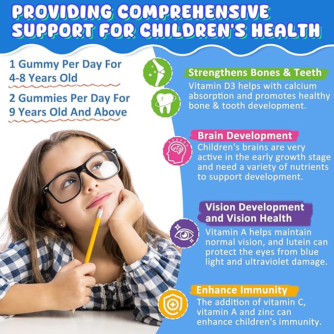 Kids Calcium Gummies + D3 &amp Magnesium for 4+ with Calcium Citrate Calcium Gluconate Calcium LactateProbiotics &amp Prebiotics for Children Bone HealthMuscle SupportDigestive HealthSugar Fre