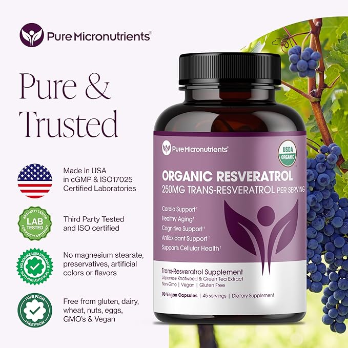 Pure Micronutrients Immunity and Heart Bundle – Organic Resveratrol + Organic Turmeric Curcumin with BCM-95 - Advanced Antioxidant Longevity Support Supplements