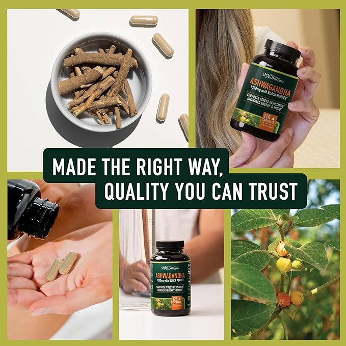 SMNutrition Mushroom Gummies &amp Ashwagandha with Black Pepper | Herbal Adaptogen Bundle with 10 Mushroom Complex (30 Servings) and Ashwagandha Capsules (60 Servings)