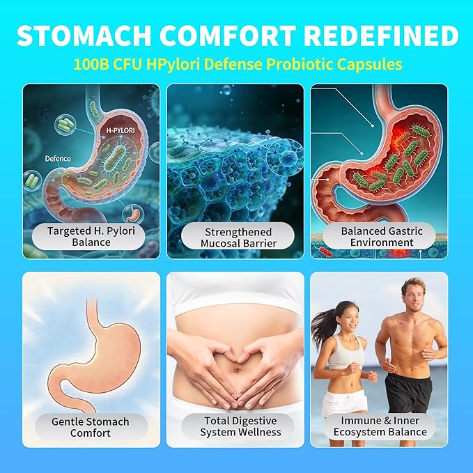 H Pylori Defense Supplements: Stomach Comfort Probiotics 100 Billion CFU with Lactobacillus Reuteri Mastic Gum Berberine for Digestive &amp Gut Health Vegan 120 Capsules
