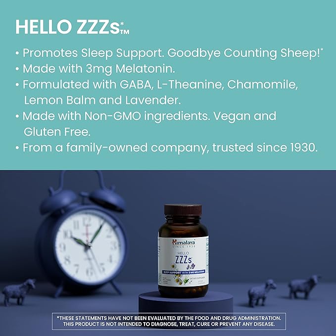 Himalaya Hello Calm Mind with Bacopa for Relaxation Focus and Concentration &amp Hello ZZZs with Melatonin for Sleep Support 60 Capsules Each - Bundle