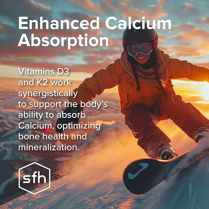 SFH K2+D3 &amp Calcium: The Ultimate 3-in-1 Formula for Bone Immune and Cardiovascular Health – 60 Capsules