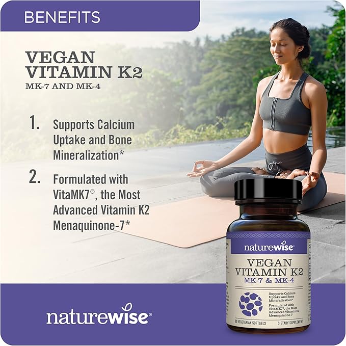 NatureWise Vegan Vitamin K2 100mcg &amp MK4 500mcg Bone Health - Vitamin D3 2000iu Immune Support 360 Count