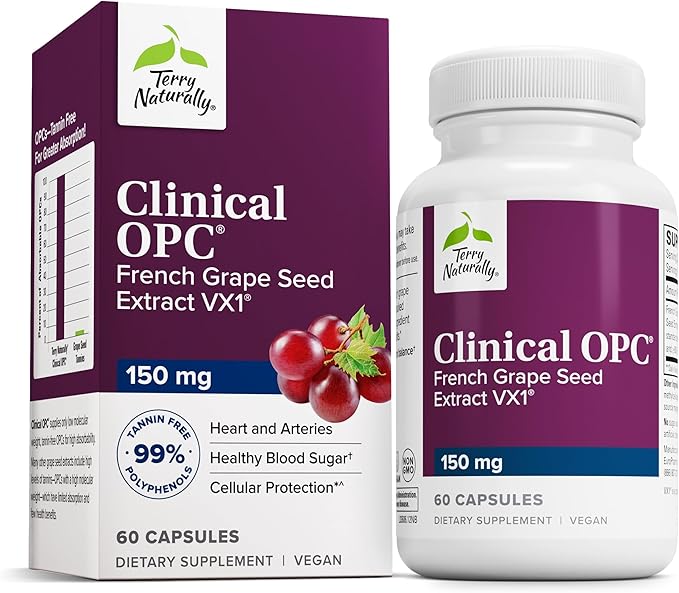 Terry Naturally Clinical OPC - Cardiovascular Health &amp Focus Support Supplement - Dietary Supplement with Grape Seed Extract &amp Sunflower Lecithin - Immune Support Supplement - 150 mg 60 Softg